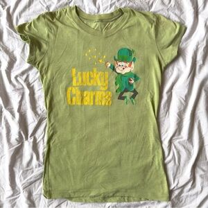 Used Small Lucky Charms Cereal Green Retro Rainbow Logo Shirt General Mills